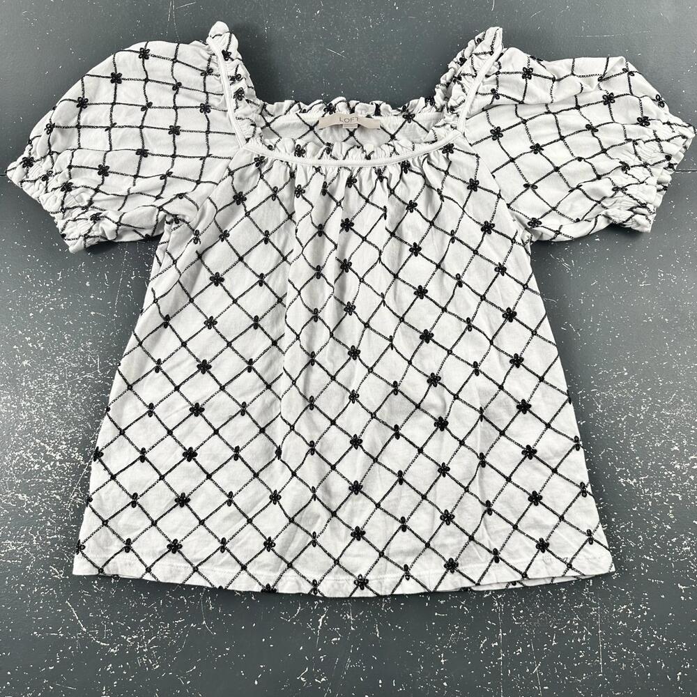 Ann Taylor Babydoll Top Small White Black Milkmaid Ruffled Boho Preppy Y2K - Picture 4 of 8